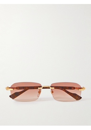 Gucci - Rimless Rectangular-Frame Gold-Tone and Tortoiseshell Acetate Sunglasses - Men - Red