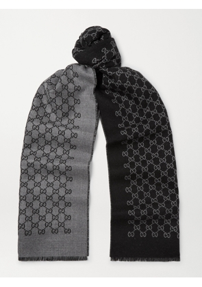 Gucci - Reversible Logo-Print Wool Scarf - Men - Gray