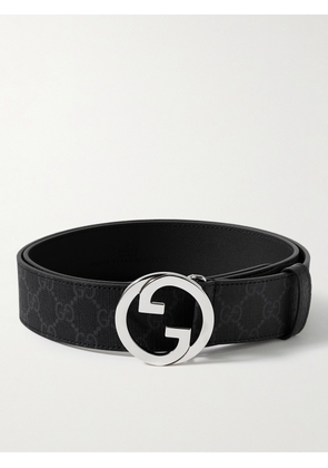 Gucci - 4cm Leather-Trimmed Monogrammed Coated-Canvas Belt - Men - Black - EU 80