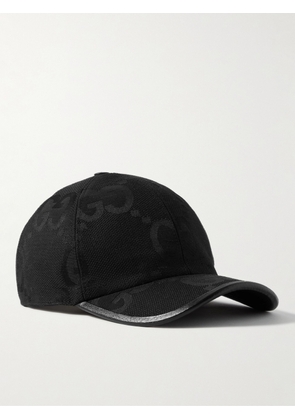 Gucci - Leather-Trimmed Monogrammed Cotton-Blend Canvas Baseball Cap - Men - Black - S