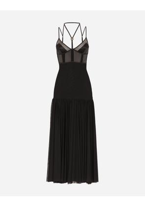 Dolce & Gabbana Tulle Midi Dress With Lingerie Details And The Dg Logo - Woman Dresses Black Tulle 40