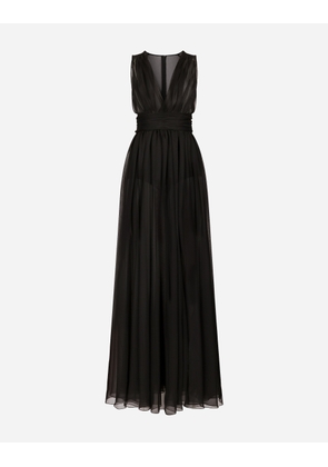 Dolce & Gabbana Long Chiffon Dress With Draped Belt - Woman Dresses Black 36