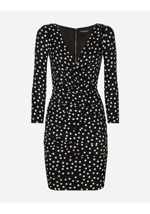 Dolce & Gabbana Short Charmeuse Dress With Draped Detailing And Micro Polka-dot Print - Woman Dresses Print 52