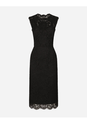 Dolce & Gabbana Branded Stretch Lace Calf-length Dress - Woman Dresses Black Lace 36