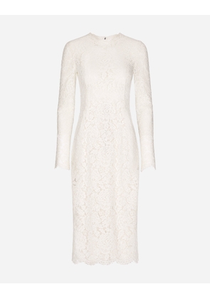 Dolce & Gabbana Long-sleeved Branded Stretch Lace Dress - Woman Dresses White Lace 44