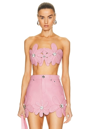 AREA Mussel Flower Leather Bandeau Top in Light Pink - Pink. Size 0 (also in 2).