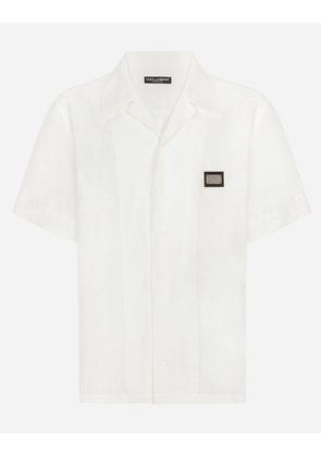 Dolce & Gabbana Linen Hawaiian Shirt With Logo Tag - Man Shirts White Linen 45