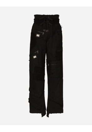 Dolce & Gabbana Patchwork Jersey Jogging Pants With Logo Tag - Man Trousers And Shorts Black Cotton 46