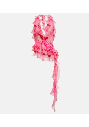 Alessandra Rich Crystal-embellished ruffled silk top