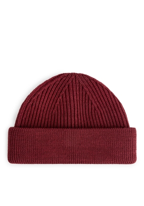 Ribbed Wool Blend Beanie - Red