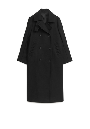 Double-Breasted Wool Coat - Black