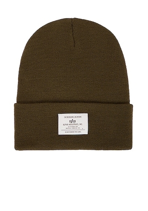 ALPHA INDUSTRIES Essential Beanie in Olive - Olive. Size all.