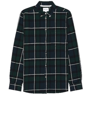 Norse Projects Anton Organic Flannel Check Shirt in Black Watch Check - Dark Green. Size L (also in M, S, XL/1X).