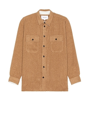Norse Projects Silas Textured Cotton Wool Overshirt in Camel - Tan. Size L (also in M, S).