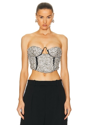 AREA Crystal Embroidered Bustier Top in Black - Metallic Silver. Size S (also in M).