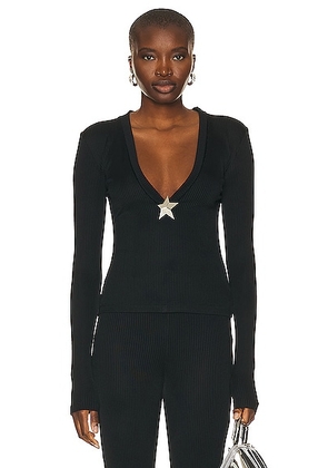 AREA Star Stud Long Sleeve Top in Black - Black. Size M (also in S, XS).