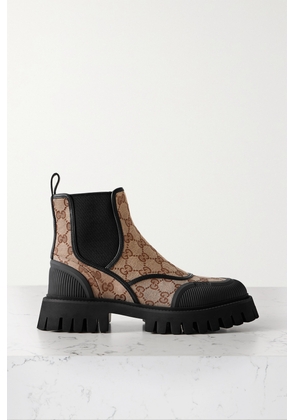 Gucci - Rubber And Leather-trimmed Canvas-jacquard Ankle Boots - Neutrals - IT36,IT36.5,IT37,IT37.5,IT38,IT38.5,IT39,IT39.5,IT40,IT40.5