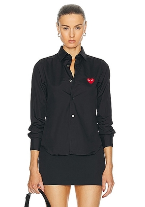 COMME des GARCONS PLAY Cotton Button Down With Red Emblem in Black - Black. Size S (also in ).