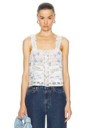 LoveShackFancy Sully Top in Skysail Blue - White. Size L (also in M, S, XS).