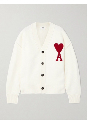 AMI PARIS - + Net Sustain Intarsia Merino Wool Cardigan - Off-white - x small,small,medium,large