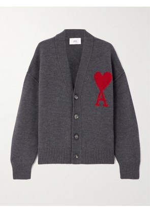AMI PARIS - + Net Sustain Adc Intarsia Wool Cardigan - Gray - x small,small,medium,large