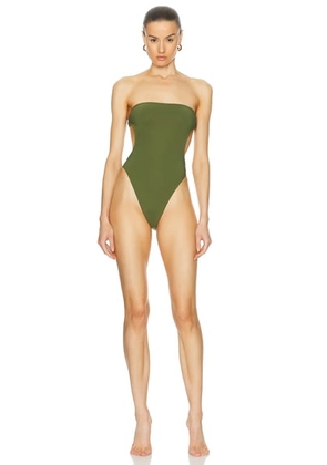 Saint Laurent Cut Out One Piece Swimsuit in Cactus - Green. Size L (also in M, S, XS).
