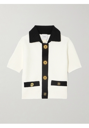 Patou - Cropped Two-tone Waffle-knit Cardigan - White - x small,small,medium,large,x large