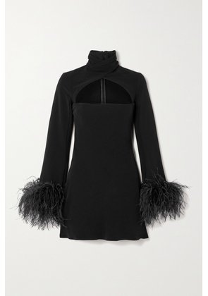 16ARLINGTON - Odessa Feather-trimmed Cutout Crepe Mini Dress - Black - UK 4,UK 6,UK 8,UK 10,UK 12,UK 14,UK 16