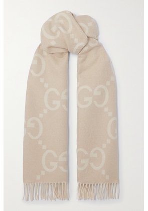 Gucci - Fringed Metallic Cashmere-blend Jacquard Scarf - White - One size