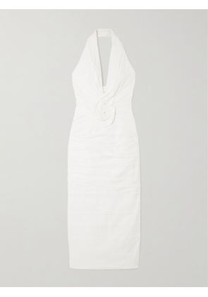 Carolina Herrera - Ruched Cotton-blend Halterneck Midi Dress - White - US0,US2,US4,US6,US8,US10