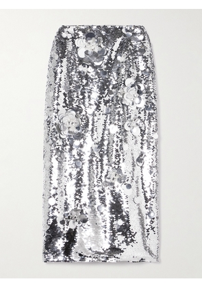 Carolina Herrera - Embellished Sequined Tulle Midi Skirt - Silver - US0,US2,US4,US6,US8,US10,US12