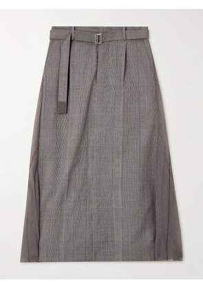 Sacai - Belted Pleated Prince Of Wales Checked Woven Midi Skirt - Gray - 1,2,3,4