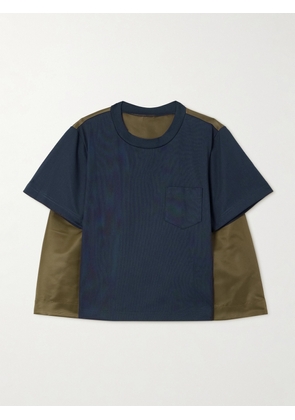 Sacai - Paneled Cotton-jersey And Shell T-shirt - Blue - 1,2,3,4