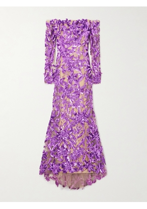 Oscar de la Renta - Off-the-shoulder Sequined Tulle Gown - Purple - US4,US6,US8