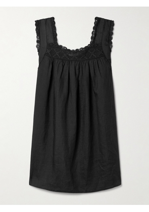 DÔEN - Almadia Crochet-trimmed Ramie Mini Dress - Black - xx small,x small,small,medium,large,x large,xx large
