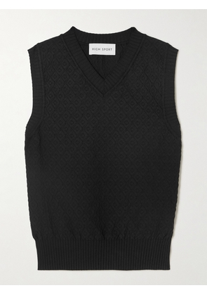 HIGH SPORT - Anetta Jacquard-knit Stretch-cotton Top - Black - x small,small,medium,large,x large