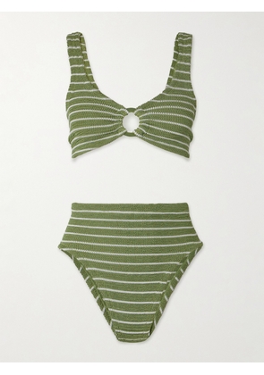 Hunza G - Nadine Striped Metallic Seersucker Bikini - Green - Beachwear One Size