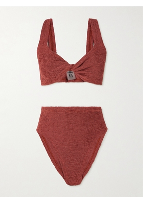 Hunza G - Jamie Twist-front Metallic Seersucker Bikini - Red - Beachwear One Size