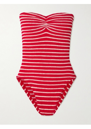 Hunza G - Brooke Striped Seersucker Swimsuit - Red - Beachwear One Size