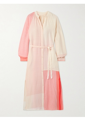 lemlem - Makeda Belted Color-block Cotton-blend Maxi Shirt Dress - Pink - x small,small,medium,large