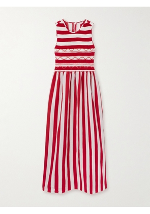 Loretta Caponi - + Net Sustain Gioia Smocked Embroidered Striped Cotton-poplin Maxi Dress - x small,small,medium,large,x large