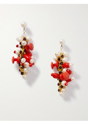 Dries Van Noten - Gold-tone, Crystal, Glass And Pearl Earrings - Red - One size