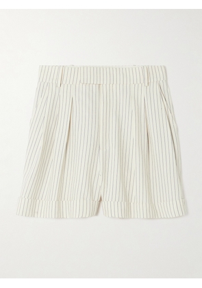 FRAME - Pleated Pinstriped Cotton-blend Drill Shorts - Cream - US0,US2,US4,US6,US8,US10,US12