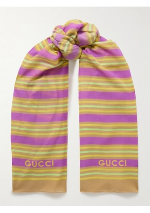 Gucci - Rosy Striped Silk And Cotton-blend Seersucker Scarf - Multi - One size