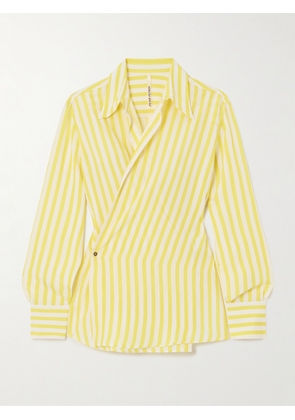 Petar Petrov - Striped Silk-crepon Wrap Blouse - Yellow - FR34,FR36,FR38,FR40