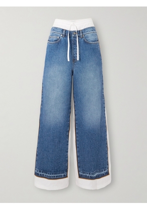 Jean Paul Gaultier - Layered Cotton-twill And Denim Wide-leg Pants - Blue - x small,small,medium,large,x large