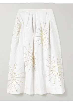 Dries Van Noten - Embellished Pleated Taffeta Midi Skirt - White - FR34,FR36,FR38,FR40,FR42,FR44
