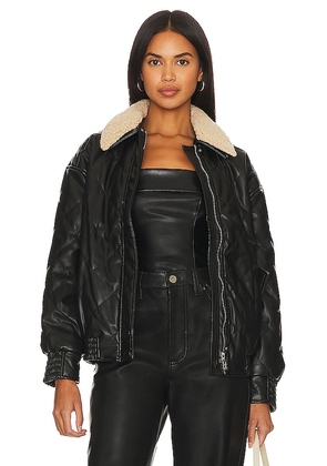 Line & Dot Annette Faux Leather Bomber With Removable Collar in Black. Size S.