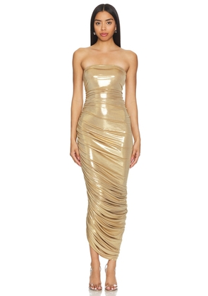 Norma Kamali Strapless Diana Gown in Metallic Gold. Size M, XXS.