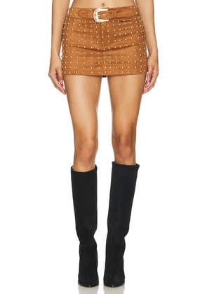 MORE TO COME Reese Mini Skirt in Brown. Size M, S, XL, XS, XXS.